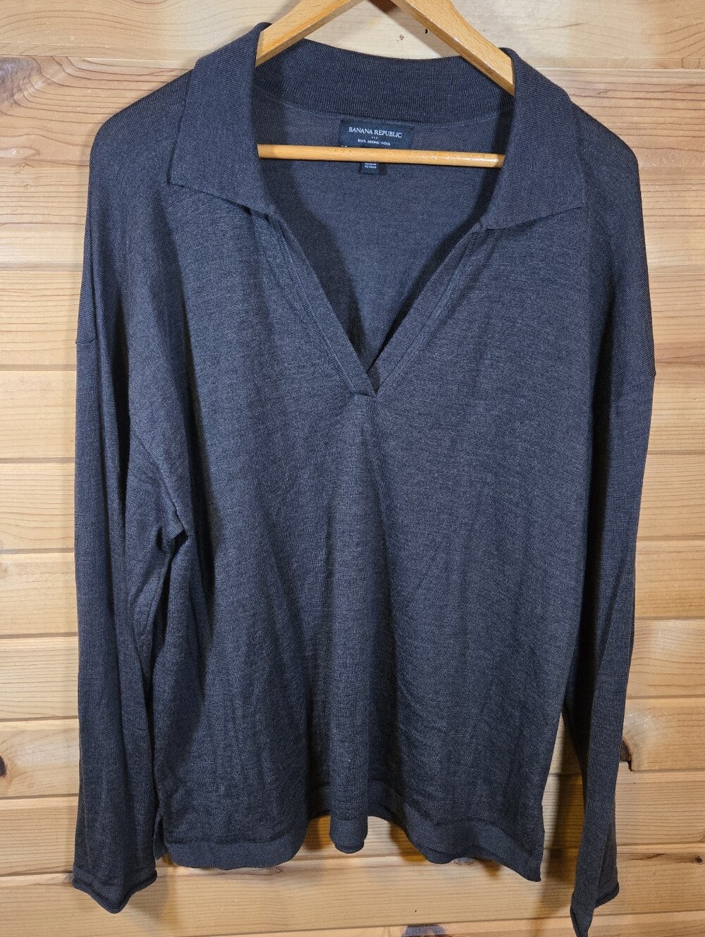 Banana Republic Merino Wool Sweater Women's XXL Brown V Neck Long Sleeve Soft